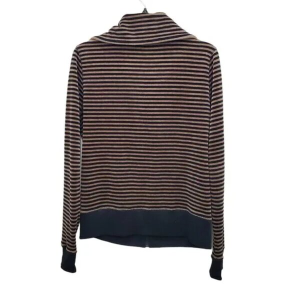 Calvin Klein Velour Cowl Neck Jacket Brown Black Striped Performance Medium - Picture 5 of 5